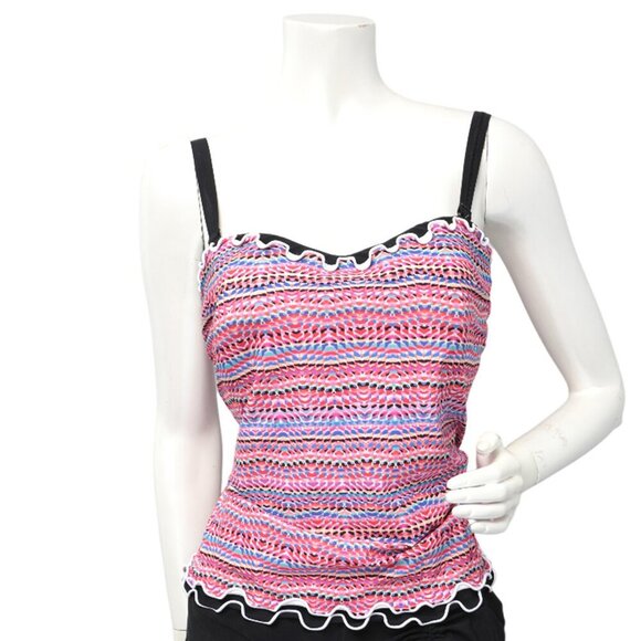 Gottex Rio Tankini Top Swimsuit Ruffle Underwire Bra Pink Black Vacation 38D - Picture 2 of 7
